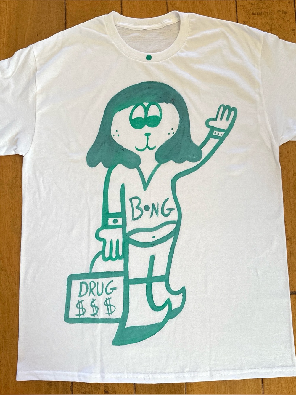 White T-Shirt with Teal Surfer Graphic